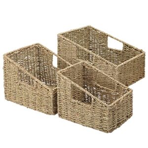 lovstorage seagrass wicker storage baskets, hand-woven shelf baskets with handles, nesting wicker basket sets woven storage baskets for shelves, 3-pack