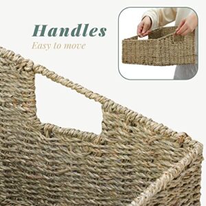 LOVSTORAGE Seagrass Wicker Storage Baskets, Hand-Woven Shelf Baskets with Handles, Nesting Wicker Basket Sets Woven Storage Baskets for Shelves, 3-Pack