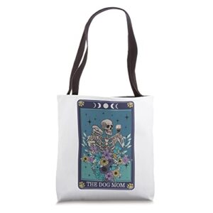 floral skeleton drink wine the dog mom tarot card halloween tote bag