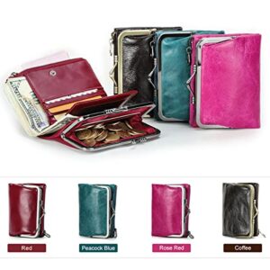 Contact's Womens Kiss Lock Wallet Leather Small Zipper Coin Purse for Women Bifold Rfid Clasp Wallet Card Holder with Photo Window