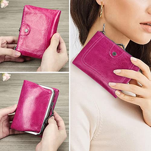 Contact's Womens Kiss Lock Wallet Leather Small Zipper Coin Purse for Women Bifold Rfid Clasp Wallet Card Holder with Photo Window