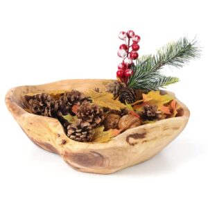 homaisson 12”x10” decorative wooden bowl, natural handmade wavy live edge bowl for dining room kitchen table home decor, farmhouse wooden fruit bowl, decorative bowl for nuts keys jewelry display