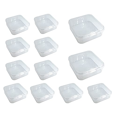 LSTCPGLAI 12 Pcs Beads Storage Container Clear Plastic Box Case with Flip-Up Lid Pills Storage Box for Collecting Small Items, Jewelry (2.2 x 2.2 x 0.83 Inch),Plastic Mini Storage Containers Box.