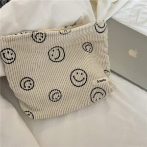 LaurelTree Aesthetic Tote Bag Smiling Face Hobo Bag Inclined Shoulder Bag for Girls Women Office School (White)