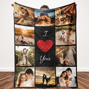 custom blanket memorial gift with photo text collage – 10 photos customized personalized throw blanket for family, mom, dad, kids, wife or lover, gifts for birthday fathers mothers valentines day