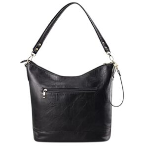 fukuyin tote handbag shoulder bag for women – pu soft leather hobo bag womens purses – ladies large crossbody purse (black)