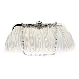 jambhala women pleated clutch bag with adjustable chain handbag dumpling pouch for wedding, bridal, prom, party (white)