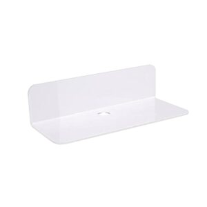 acrylic floating wall shelves, damage-free expand wall space, small display shelf for smart speaker/action figures with cable clips, bluetooth speaker, webcam, phone stand (white)