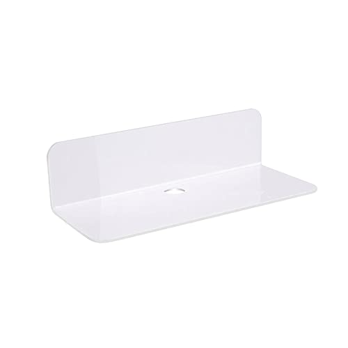 Acrylic Floating Wall Shelves, Damage-Free Expand Wall Space, Small Display Shelf for Smart Speaker/Action Figures with Cable Clips, Bluetooth Speaker, Webcam, Phone Stand (White)