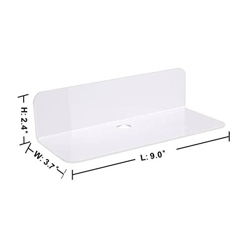 Acrylic Floating Wall Shelves, Damage-Free Expand Wall Space, Small Display Shelf for Smart Speaker/Action Figures with Cable Clips, Bluetooth Speaker, Webcam, Phone Stand (White)