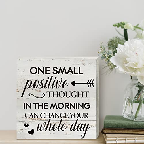 Inspirational Positive Thought Wooden Box Sign Desk Decor Rustic Motivational Wood Block Plaque Box Sign for Home Living Room Office Shelf Table Decoration (5 X 5 Inch)