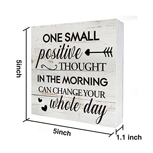 Inspirational Positive Thought Wooden Box Sign Desk Decor Rustic Motivational Wood Block Plaque Box Sign for Home Living Room Office Shelf Table Decoration (5 X 5 Inch)