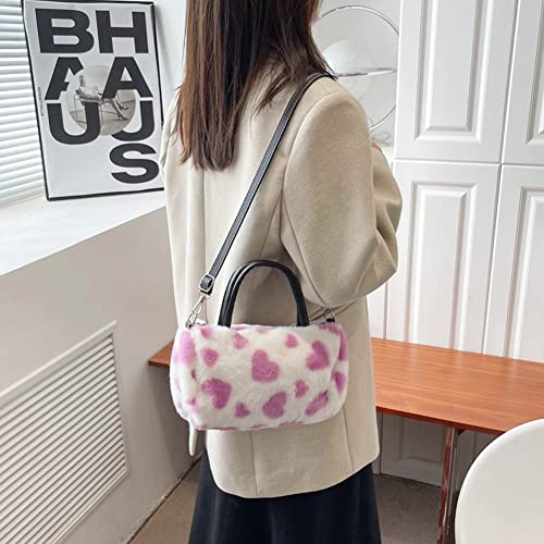 Crossbody Bags for Women Fashion Tote Bag Plush Soft Boston Shoulder Bag Love Heart Autumn Winter Ladies Handbag Purses