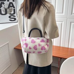 Crossbody Bags for Women Fashion Tote Bag Plush Soft Boston Shoulder Bag Love Heart Autumn Winter Ladies Handbag Purses