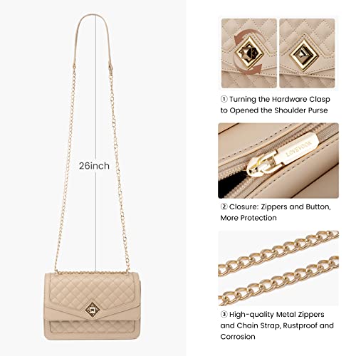 LOVEVOOK Shoulder Bag for Women Quilted Crossbody Purse,Leather Chain Bag for Gift Classic Satchel Handbag Nude