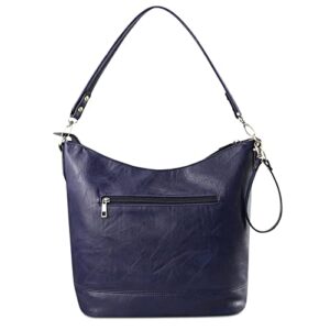 fukuyin tote shoulder bag for women pu leather large capacity hobo purse and handbag, with zip pockets shoulder strap (navy blue)