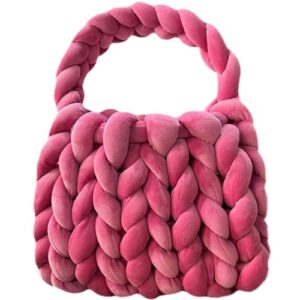 handwoven bags for women chunky knit shoulder handmade bag braided diy bucket (red)
