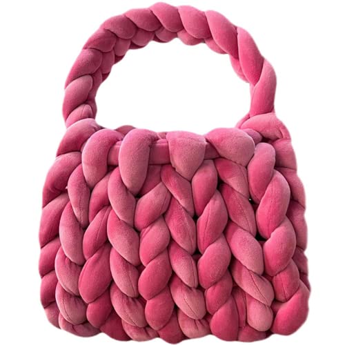 Handwoven Bags for Women Chunky Knit Shoulder Handmade Bag Braided DIY Bucket (Red)