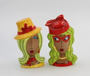 fine ceramic dollymamas african american black fashion lady with hats salt & pepper shakers set, 4-1/2″ h