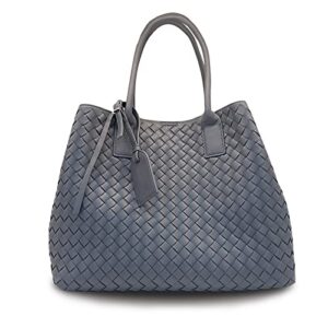 woven leather shoulder bag for women tote bag purse (grey)