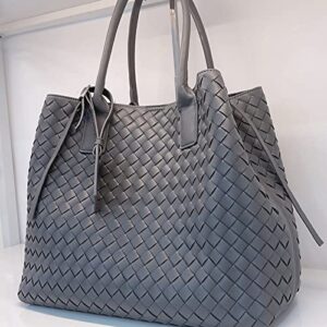 Woven Leather Shoulder Bag For Women Tote Bag Purse (grey)