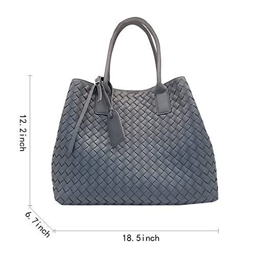 Woven Leather Shoulder Bag For Women Tote Bag Purse (grey)