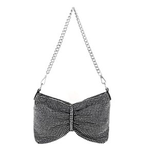 ayliss women rhinestone handbag clutch crystal mini bowknot evening purse bag top handle shoulder party bag pouch chain (black #1)