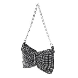 Ayliss Women Rhinestone Handbag Clutch Crystal Mini Bowknot Evening Purse Bag Top Handle Shoulder Party Bag Pouch Chain (Black #1)