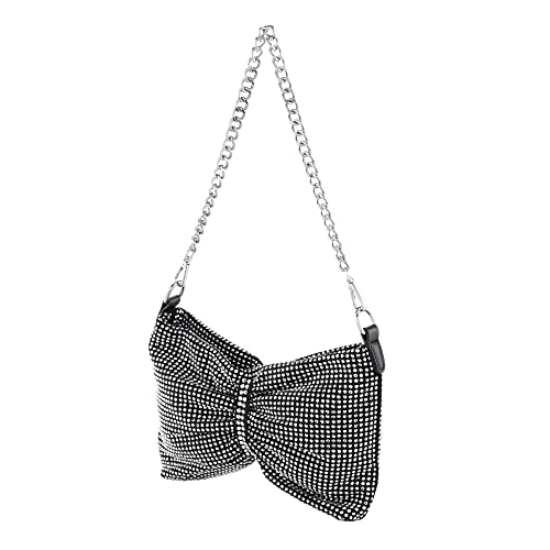 Ayliss Women Rhinestone Handbag Clutch Crystal Mini Bowknot Evening Purse Bag Top Handle Shoulder Party Bag Pouch Chain (Black #1)