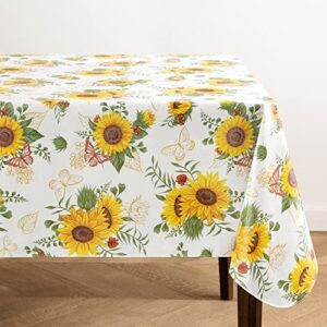 Elrene Home Fashions Sunflower Season Vintage Floral Water- and Stain-Resistant Vinyl Tablecloth with Flannel Backing, 52 Inches X 70 Inches, Rectangle