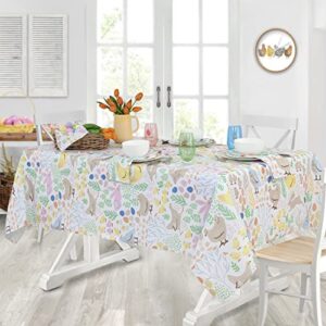 Home Bargains Plus Easter Fun Fabric Tablecloth, Bunny Rabbit, Easter Egg and Chicks Print Stain and Wrinkle Resistant Spring Tablecloth, 52” x 52” Square