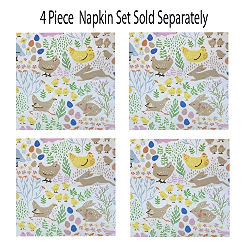 Home Bargains Plus Easter Fun Fabric Tablecloth, Bunny Rabbit, Easter Egg and Chicks Print Stain and Wrinkle Resistant Spring Tablecloth, 52” x 52” Square