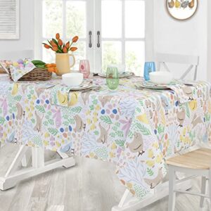 Home Bargains Plus Easter Fun Fabric Tablecloth, Bunny Rabbit, Easter Egg and Chicks Print Stain and Wrinkle Resistant Spring Tablecloth, 52” x 52” Square