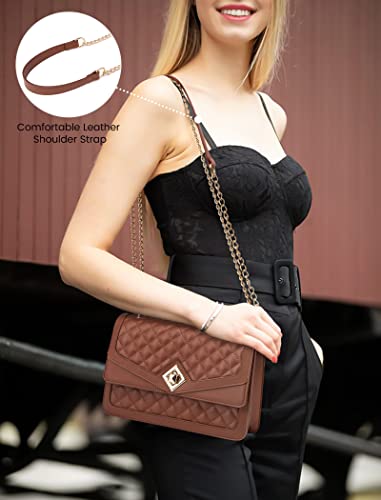 LOVEVOOK Brown Crossbody Bags for Women Quilted Designer Purses and Handbags, Ladies Shoulder Chain Purse