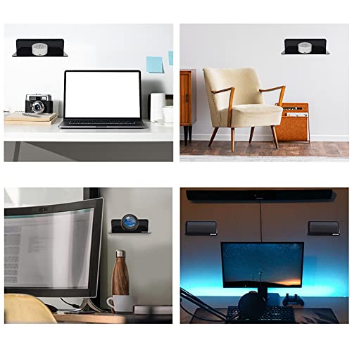 Acrylic Floating Wall Shelves 2 pcs, Damage-Free Expand Wall Space, Small Display Shelf for Smart Speaker/Action Figures with Cable Clips, Bluetooth Speaker, Webcam, Phone Stand (Black)