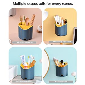 Synoigge Bathroom Shelf Organizer Wall Mounted Kitchen Utensil Holder Floating Shelves Self Adhesive Makeup Brush Holder Plastic Storage Organizer Bins for Kitchen, Bathroom, Countertop (Blue)