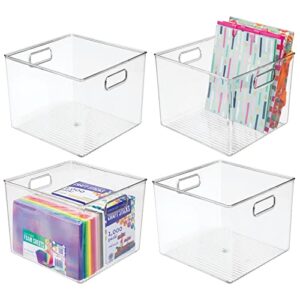 mdesign small modern plastic storage organizer bin basket with handles for craft room organization – shelf, cubby, cabinet, and closet organizing decor – ligne collection – 4 pack – clear