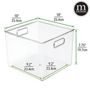 mDesign Small Modern Plastic Storage Organizer Bin Basket with Handles for Craft Room Organization - Shelf, Cubby, Cabinet, and Closet Organizing Decor - Ligne Collection - 4 Pack - Clear