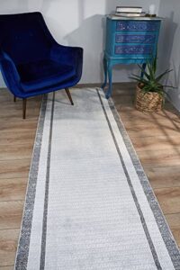livinify torsdala grey frame machine made area rug (16’4″ x 3’4″)