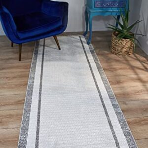 Livinify Torsdala Grey Frame Machine Made Area Rug (16'4" x 3'4")