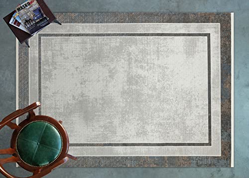 Livinify Torsdala Grey Frame Machine Made Area Rug (16'4" x 3'4")