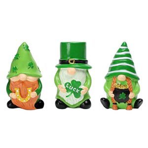 newlighture 3pcs st. patrick’s day gnome tiered tray decor, lucky gift resin gnome decorations, home ornaments for table, shelf