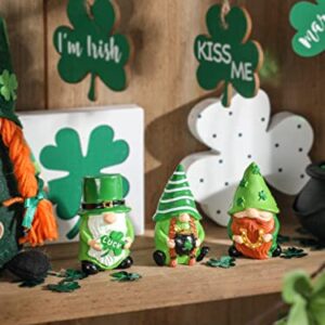 NEWLIGHTURE 3Pcs St. Patrick's Day Gnome Tiered Tray Decor, Lucky Gift Resin Gnome Decorations, Home Ornaments for Table, Shelf