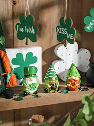 NEWLIGHTURE 3Pcs St. Patrick's Day Gnome Tiered Tray Decor, Lucky Gift Resin Gnome Decorations, Home Ornaments for Table, Shelf