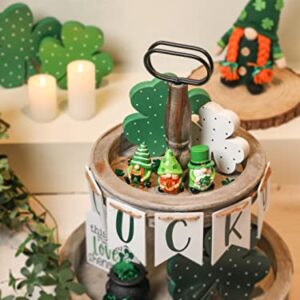 NEWLIGHTURE 3Pcs St. Patrick's Day Gnome Tiered Tray Decor, Lucky Gift Resin Gnome Decorations, Home Ornaments for Table, Shelf