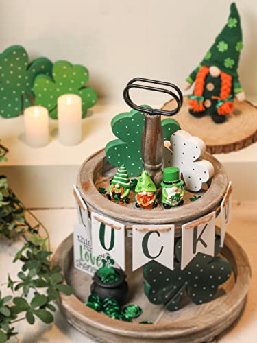 NEWLIGHTURE 3Pcs St. Patrick's Day Gnome Tiered Tray Decor, Lucky Gift Resin Gnome Decorations, Home Ornaments for Table, Shelf