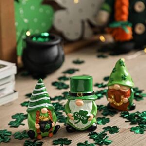 NEWLIGHTURE 3Pcs St. Patrick's Day Gnome Tiered Tray Decor, Lucky Gift Resin Gnome Decorations, Home Ornaments for Table, Shelf