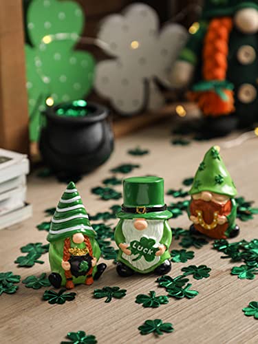 NEWLIGHTURE 3Pcs St. Patrick's Day Gnome Tiered Tray Decor, Lucky Gift Resin Gnome Decorations, Home Ornaments for Table, Shelf