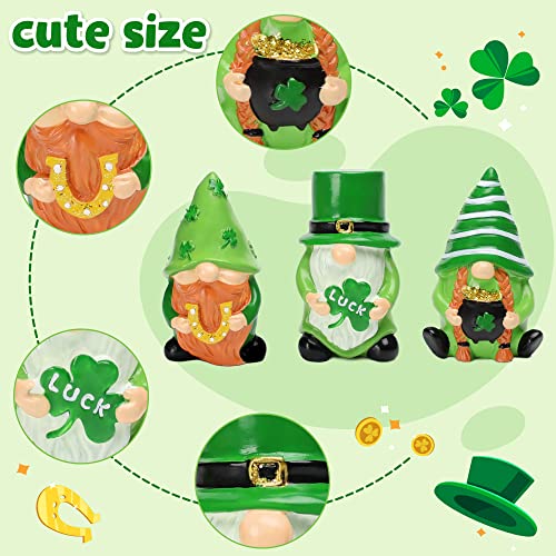 NEWLIGHTURE 3Pcs St. Patrick's Day Gnome Tiered Tray Decor, Lucky Gift Resin Gnome Decorations, Home Ornaments for Table, Shelf