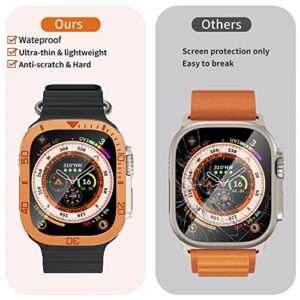 2 Pack Orange Rugged Metal Case Compatible with Apple Watch Ultra 49mm Case with Tempered Glass Screen Protector, Bezel Ring Frame Built in Clear Film for iWatch Ultra 49mm